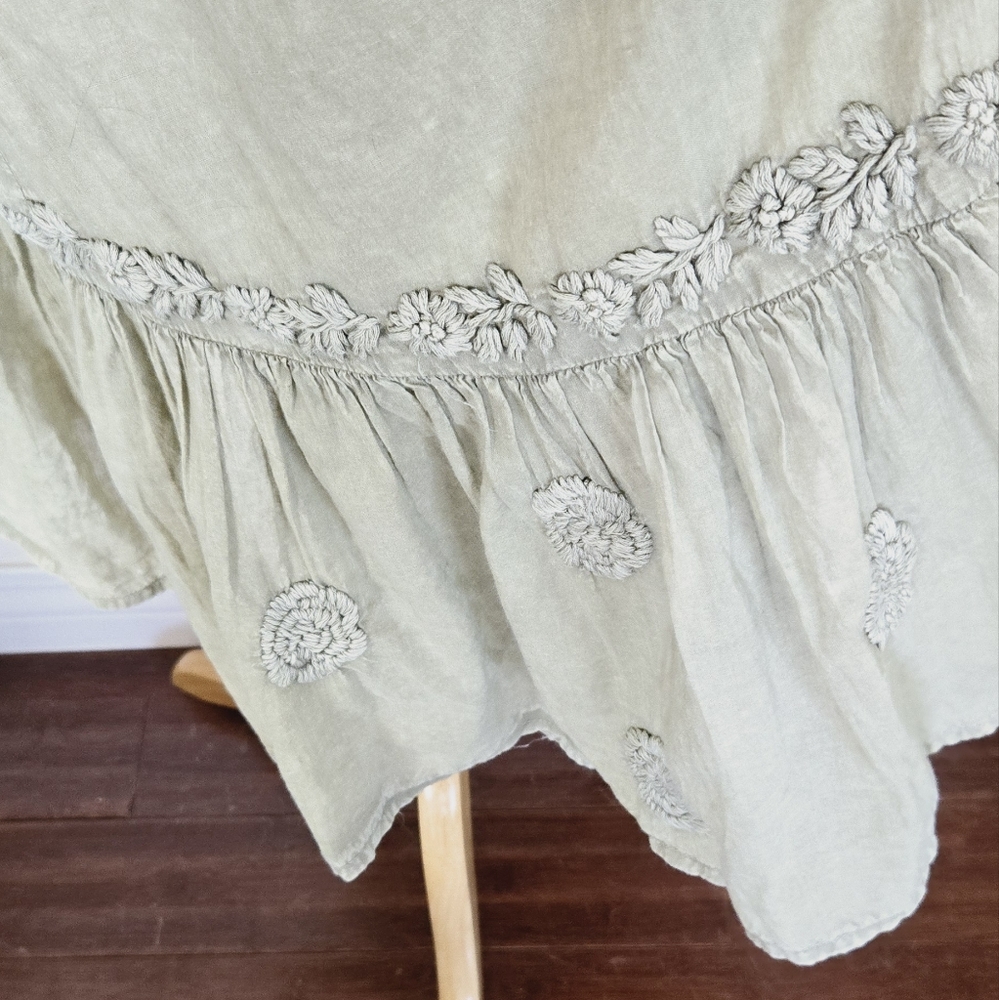 🏷️Anthropologie KYLA SEO Handmade Cool Sage Misha Embroidered Boho Chic 0-2X - Picture 6 of 12